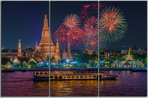 Wat Arun Bangkok canvas eco leather wall art print 3 panels