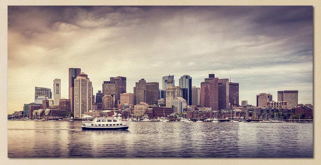 Boston Skyline wall art canvas leather print