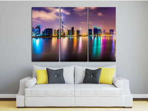 Dubai lights skyline at dusk canvas print home decor