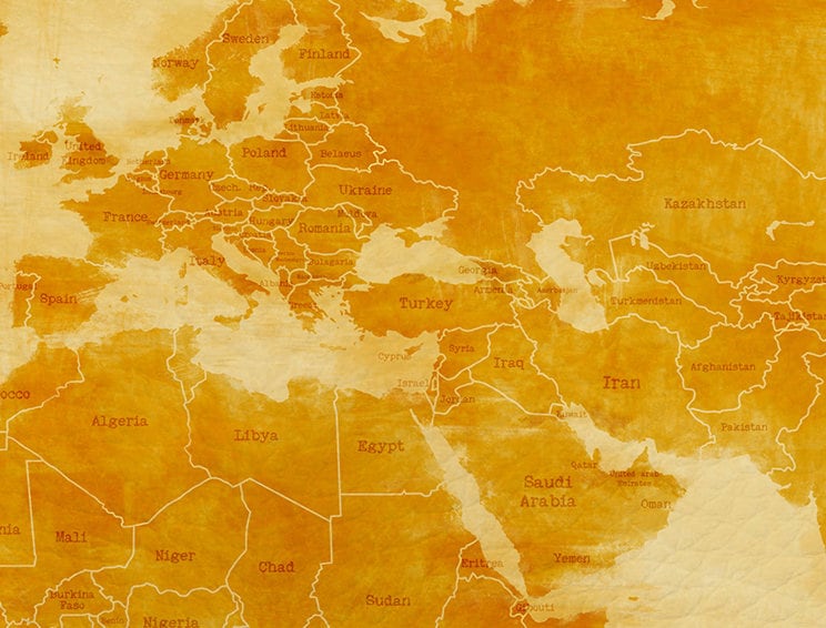 Vintage World Map with Borders and Nations Canvas Eco Leather Print
