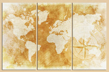 Load image into Gallery viewer, 3 Panel Rustic World Map Framed Canvas Leather Print