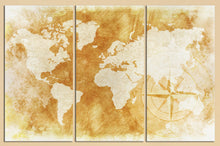 Carica l&#39;immagine nel visualizzatore di Gallery, 3 Panel Rustic World Map Framed Canvas Leather Print