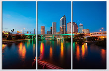 Load image into Gallery viewer, Tampa Hillsborough River Skyline Sunset Wall Art Canvas Print 3 Panels