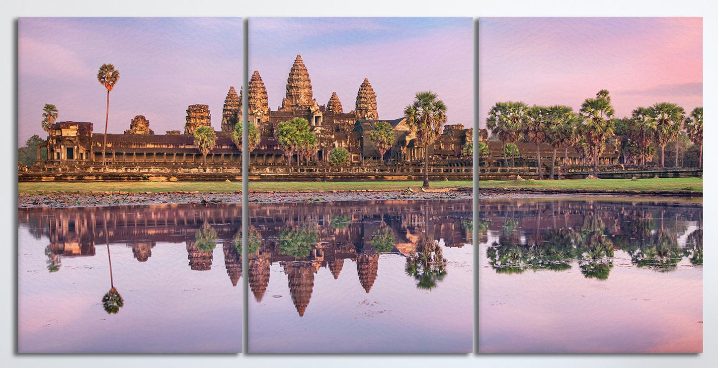 Angkor Wat Temple at Sunrise Framed Canvas Leather Print