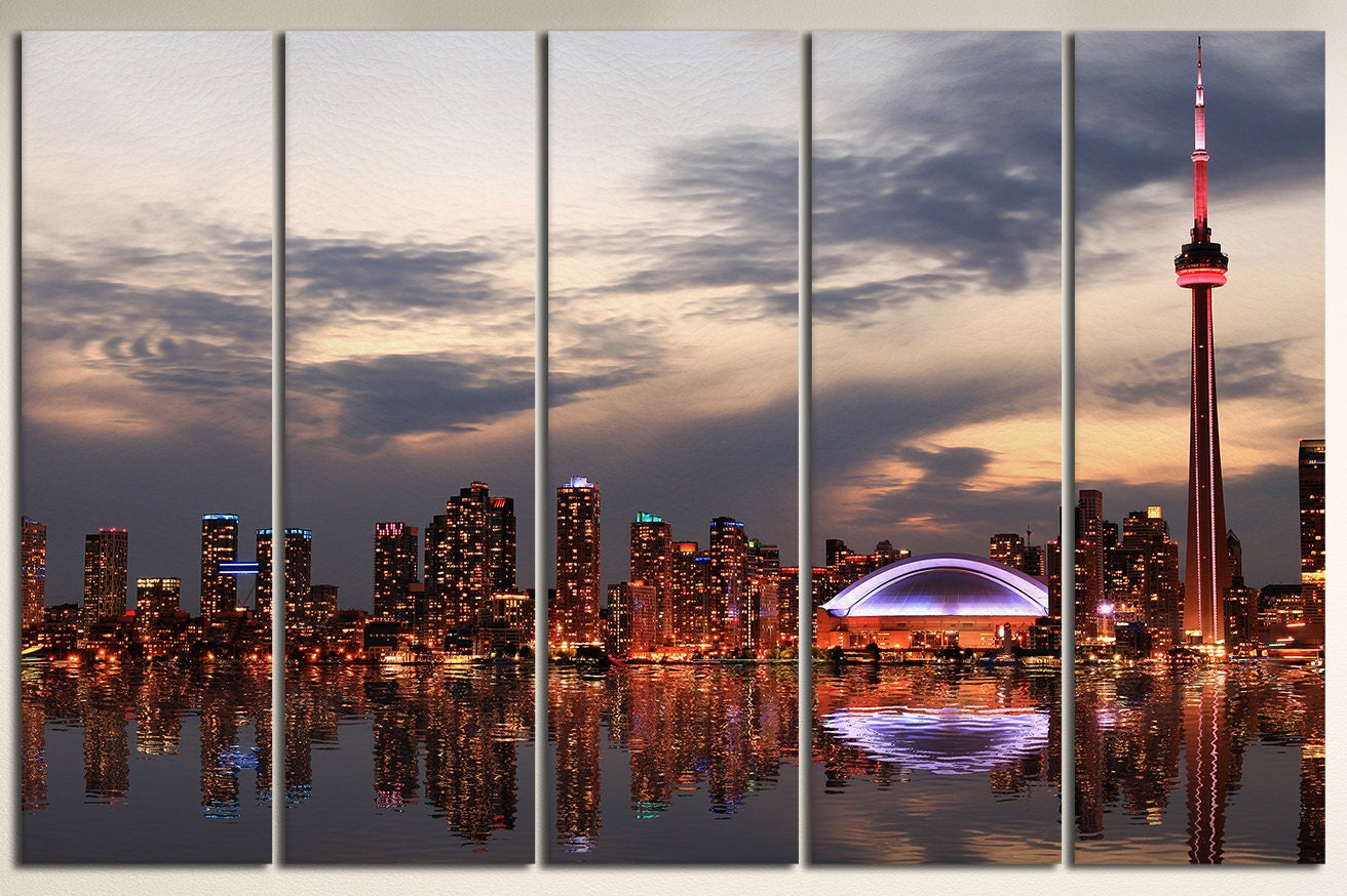 Toronto Skyline Wall Art Canvas Leather Print