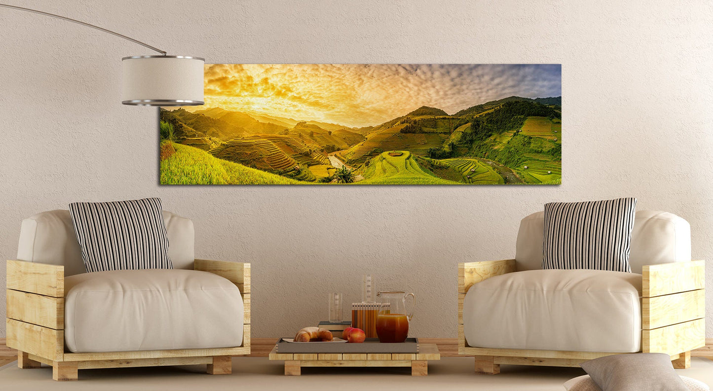 Green Rice Fields Muchangchai, Vietnam Framed Canvas Leather Print