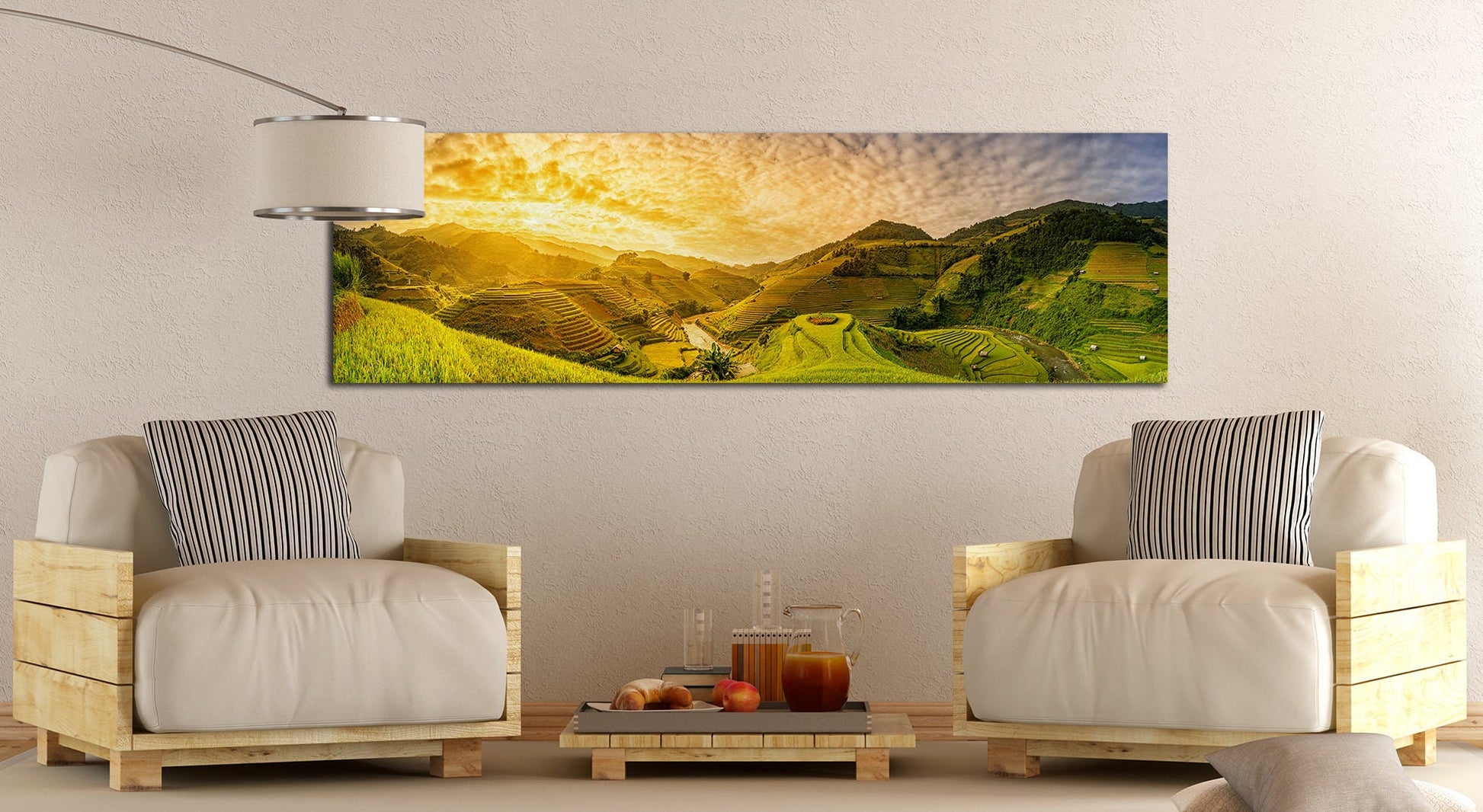 Green Rice Fields Muchangchai, Vietnam Framed Canvas Leather Print