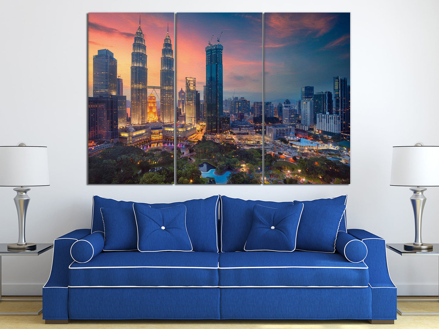 Kuala Lumpur at Sunset Canvas Eco Leather Print, Made in Italy!