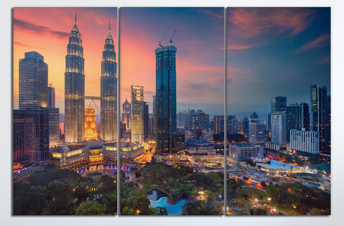 Kuala Lumpur at Sunset Canvas Eco Leather Print, Made in Italy!
