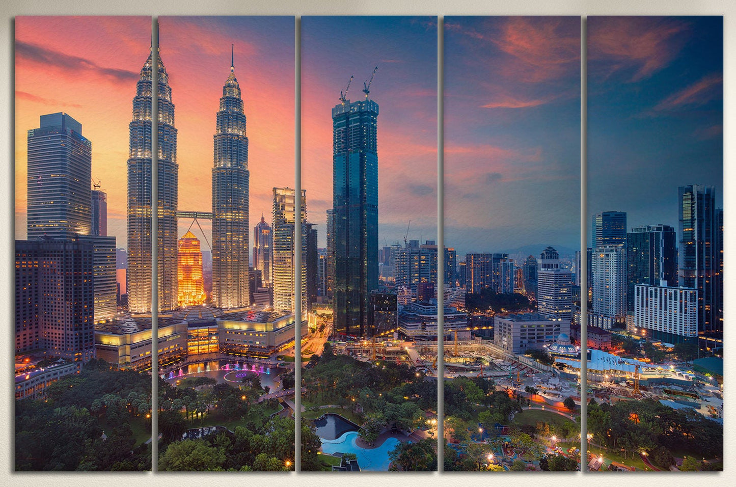 Kuala Lumpur at Sunset Canvas Eco Leather Print, Made in Italy!
