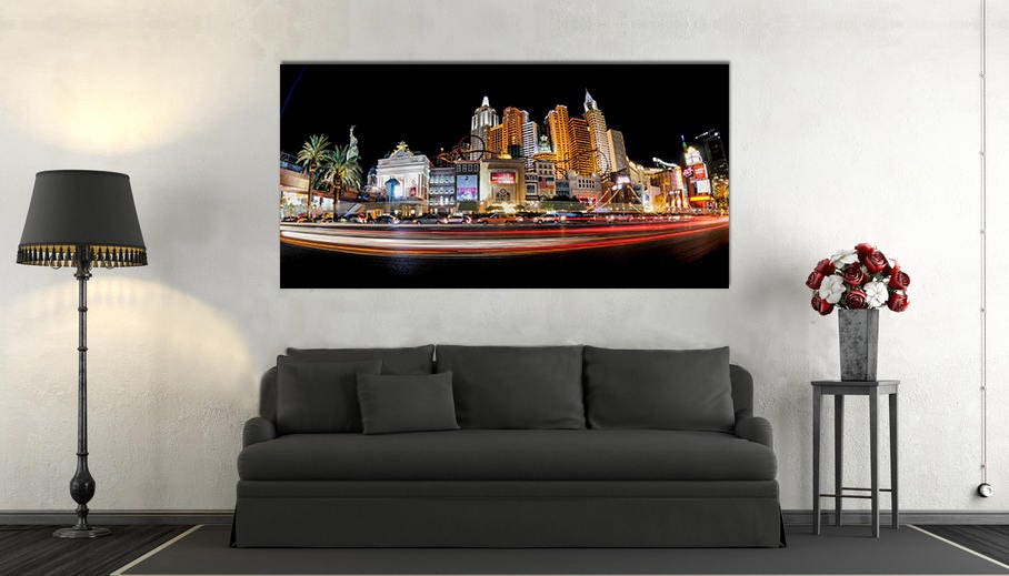 Las Vegas Strip at Night Framed Canvas Leather Print