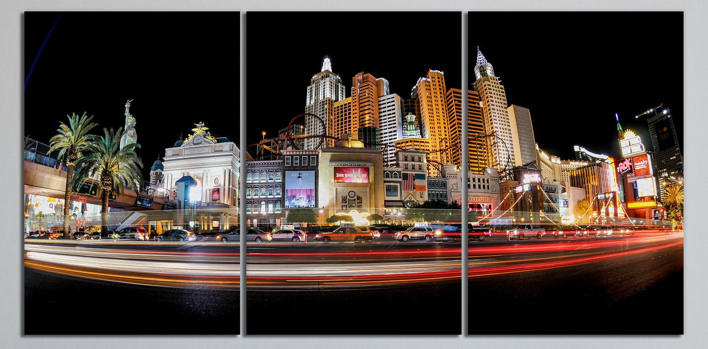 Las Vegas Strip at Night Framed Canvas Leather Print