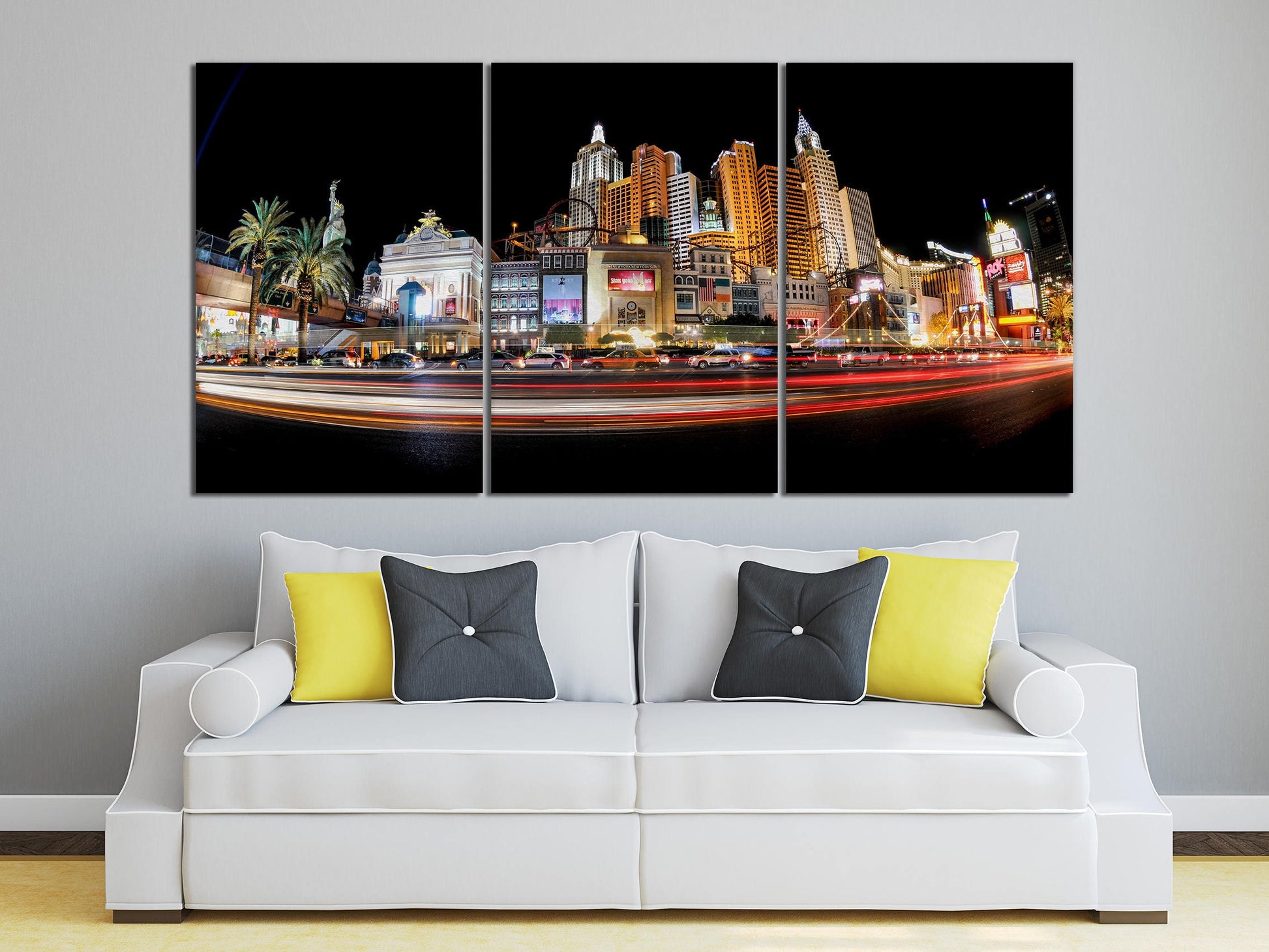 Las Vegas Strip at Night Framed Canvas Leather Print