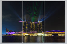 Laden Sie das Bild in den Galerie-Viewer, Marina Bay Sands Laser Show Wall Art Canvas Print 3 Panels