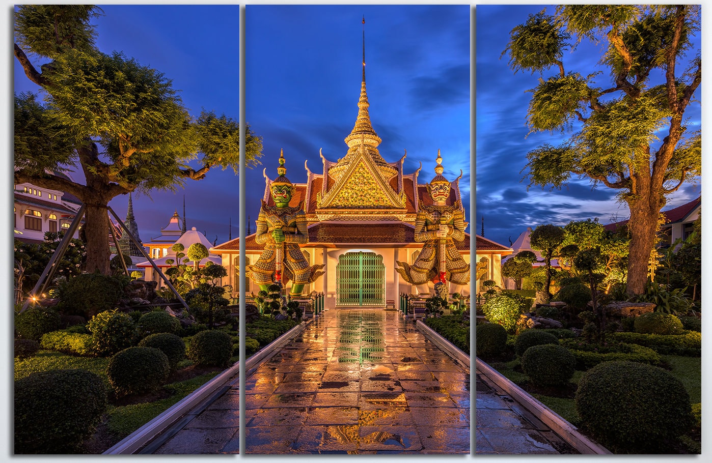 Thotsakan and Sahatsadecha Wat Arun Temple Bangkok wall art 3 panel canvas print