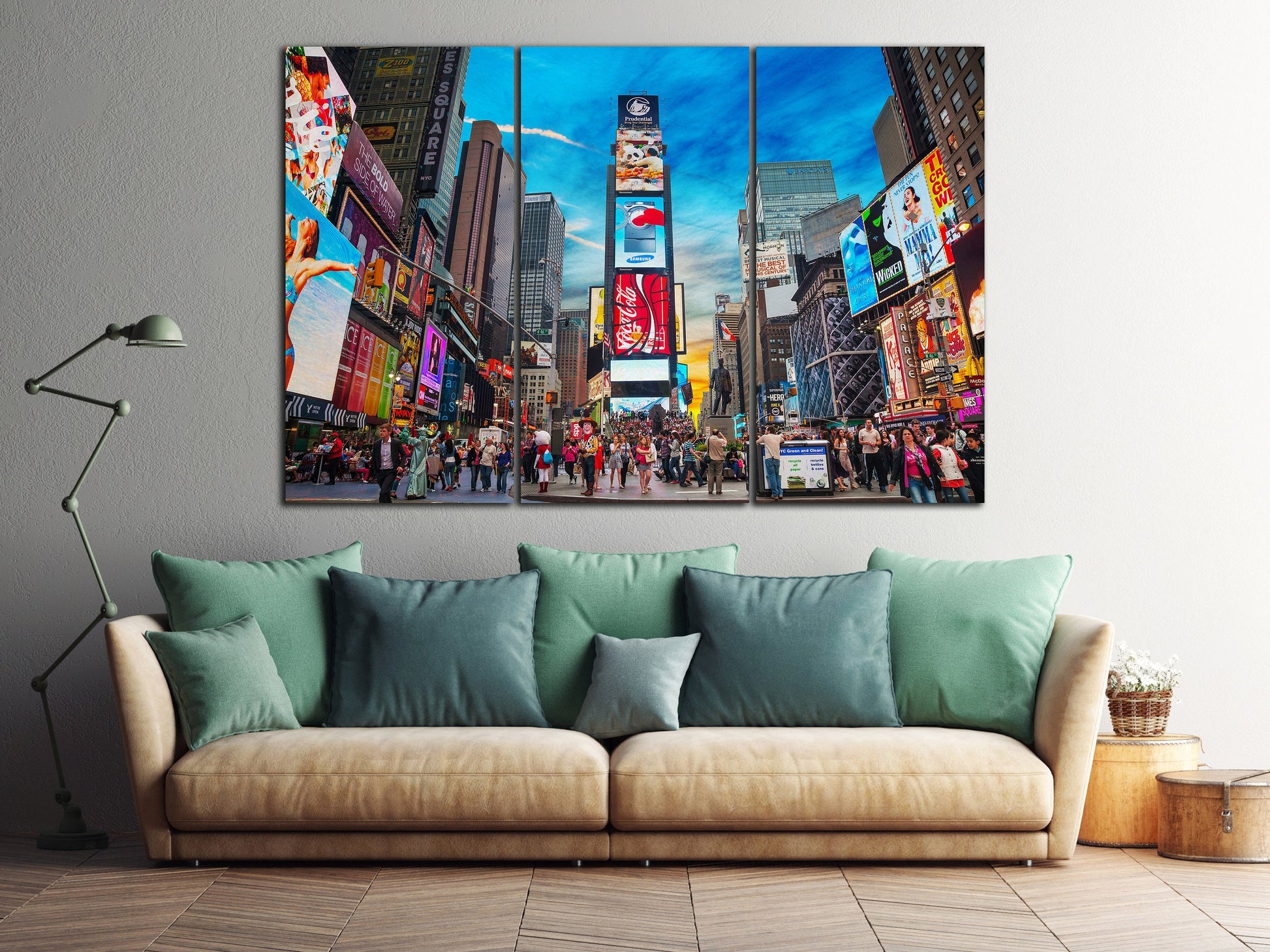 Times Square New York Canvas Eco Leather Print 3 Panels Ambient