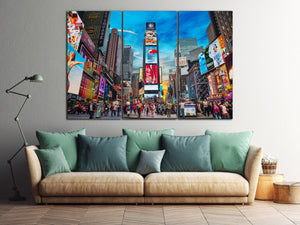 3 Panel Times Square New York Framed Canvas Leather Print