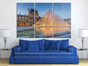 3 Panel Louvre Museum in Paris, France Framed Canvas Leather Print