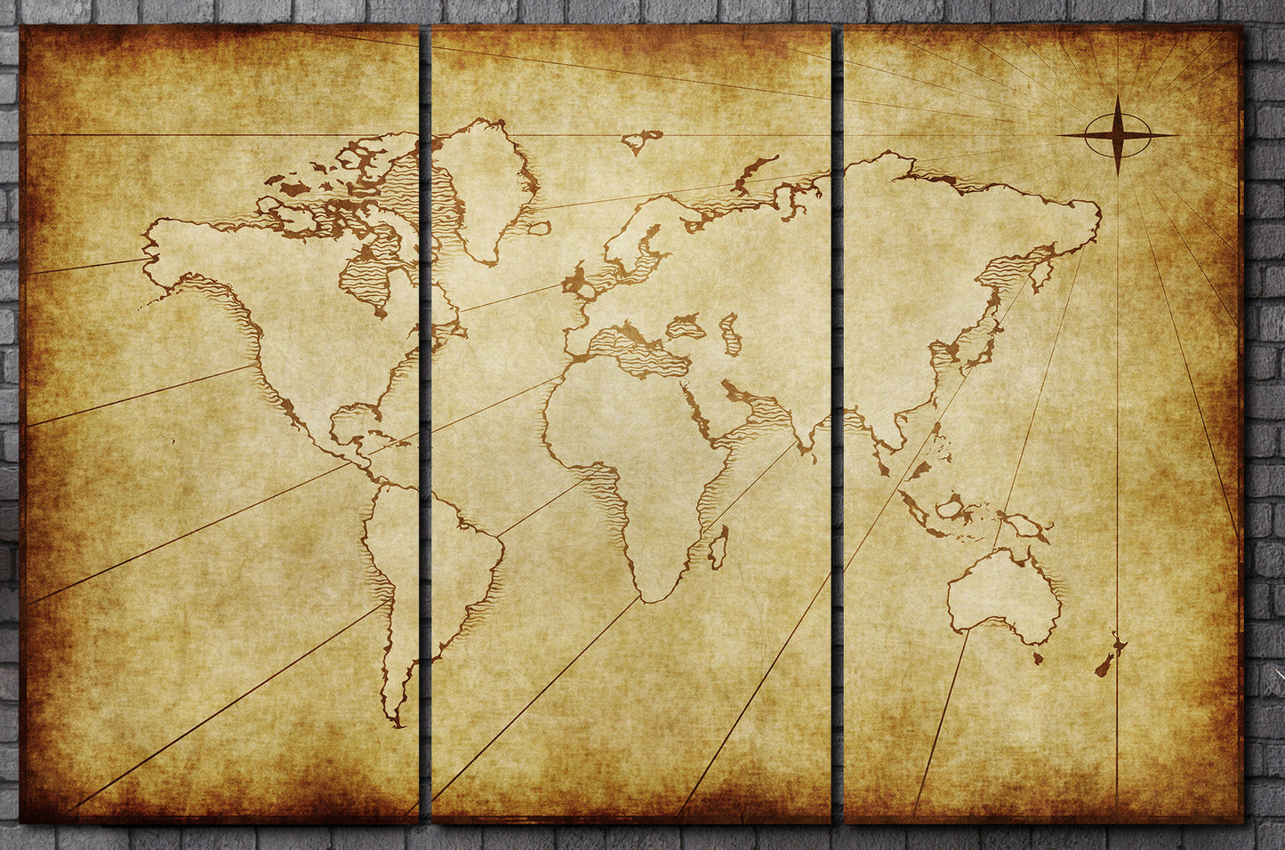 Old Grunge Artistic Beige World Map Canvas Eco Leather Print