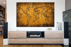 Grunge Detail World Map Canvas Eco Leather Print, Made in Italy!