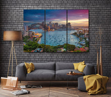 Carica l&#39;immagine nel visualizzatore di Gallery, 3 Panel Sydney Harbour Framed Canvas Leather Print