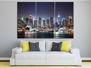 New York City Manhattan Skyline over Hudson River Leather Print, Made in Italy!
