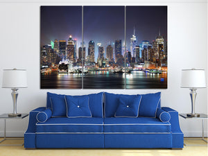 New York City Manhattan Skyline over Hudson River Leather Print, Made in Italy!
