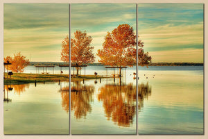 3 Panel Fall in Waco, Texas Framed Canvas Leather Print