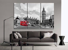 Load image into Gallery viewer, London Black and White Big Ben and Red Bus canvas home decor