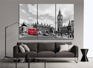 London Black and White Big Ben and Red Bus canvas home decor