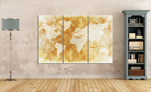 Load image into Gallery viewer, 3 Panel Rustic World Map Framed Canvas Leather Print