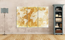 Carica l&#39;immagine nel visualizzatore di Gallery, 3 Panel Rustic World Map Framed Canvas Leather Print