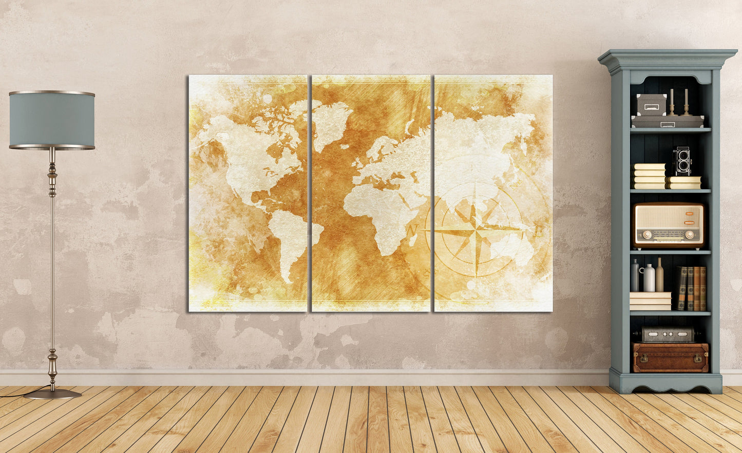 Rustic World Map Canvas Eco Leather Print