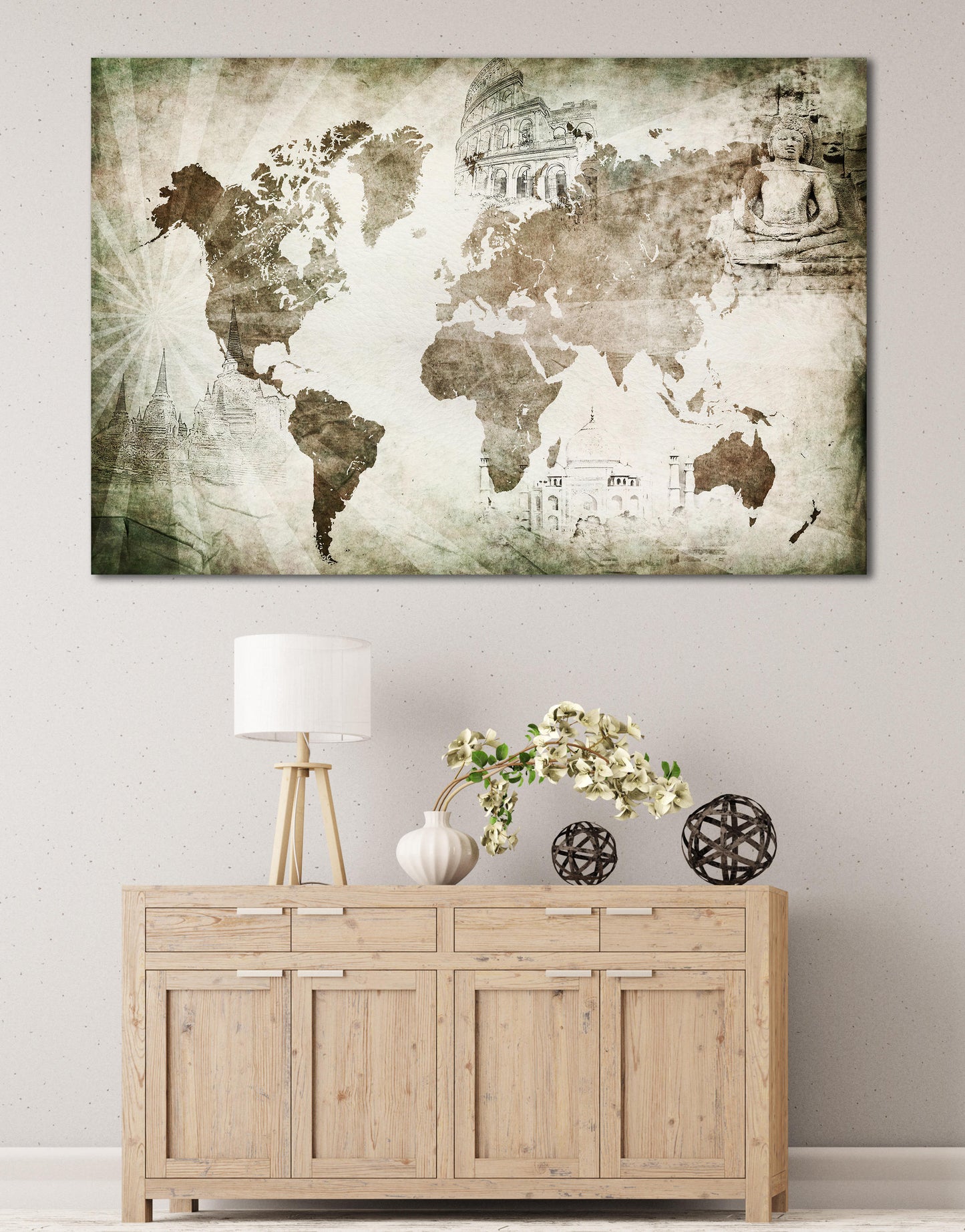 Vintage Travel Map With Landmarks Leather Print