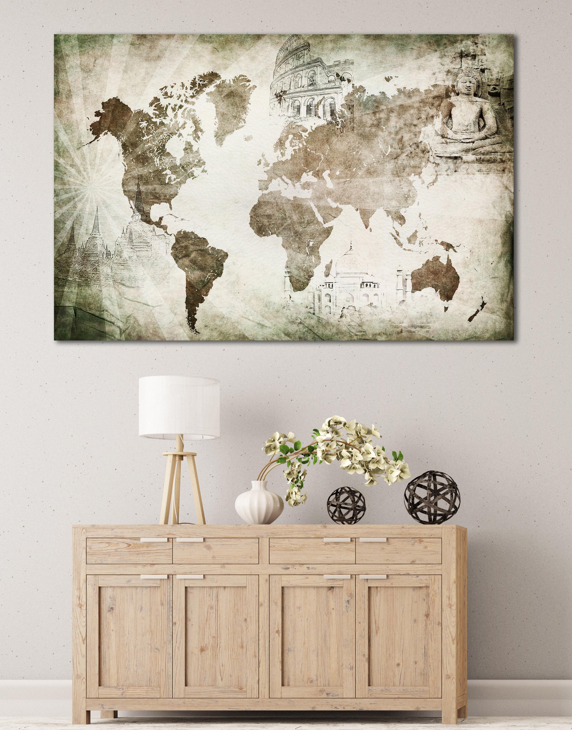 Vintage Travel Map With Landmarks Leather Print