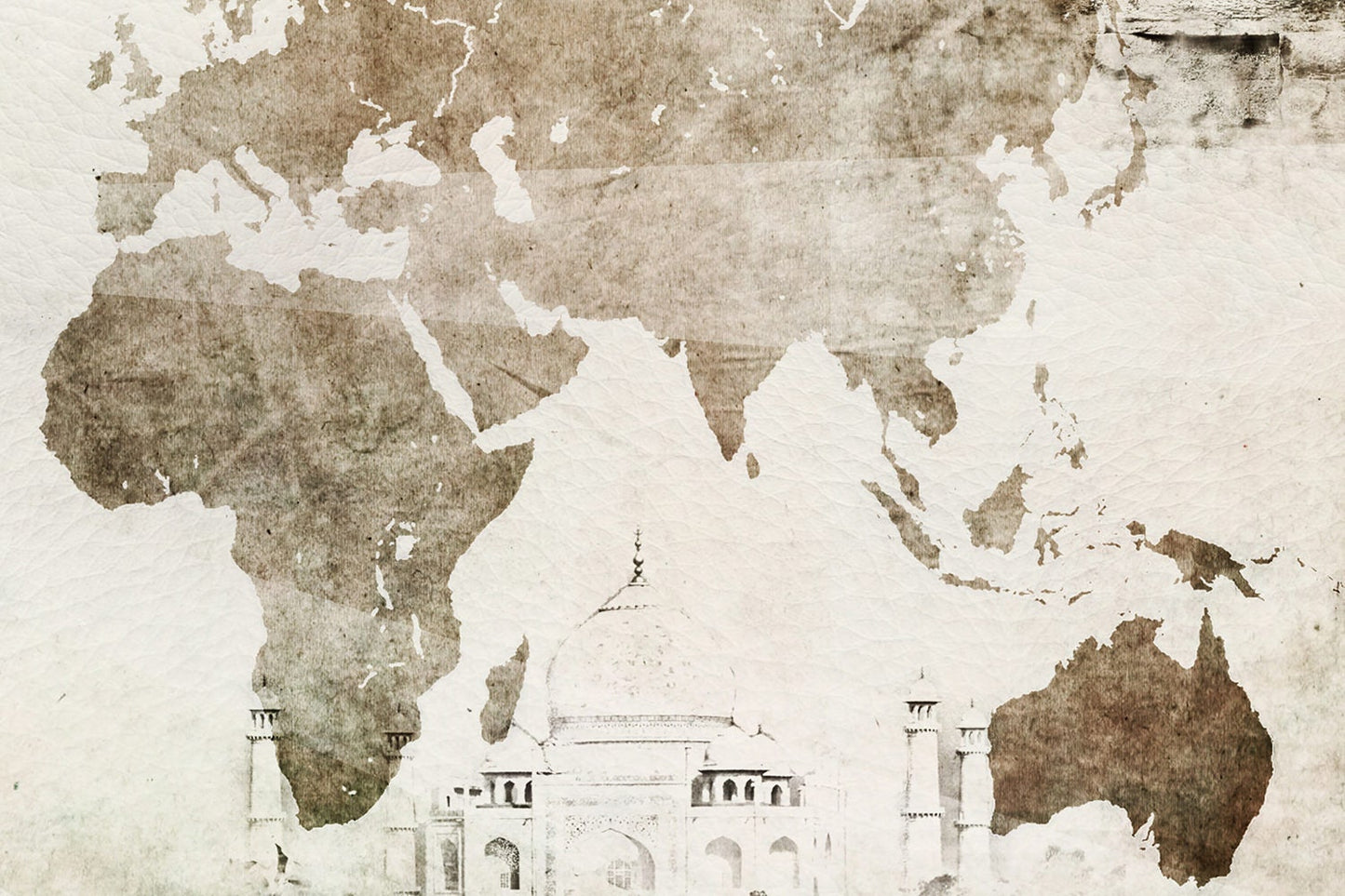Vintage Travel Map With Landmarks Leather Print