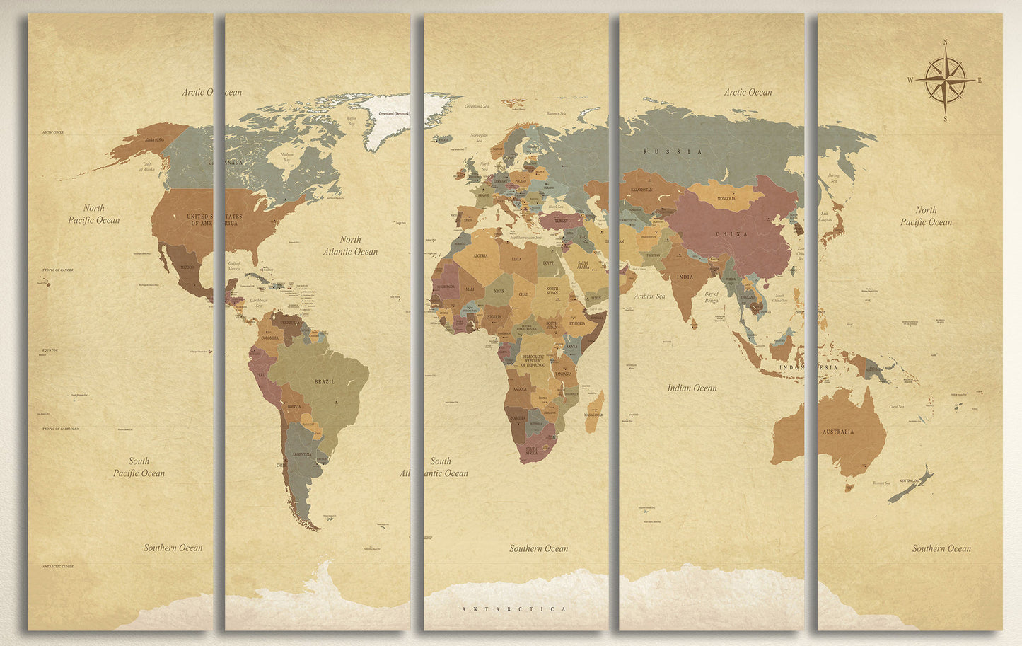 Push Pin Vintage Political World Map Leather Print