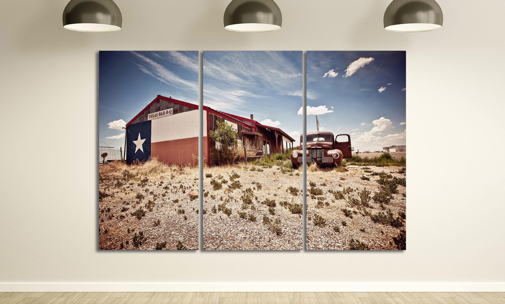 Abandoned Texas Bar-B-Q Restaurant on Route 66 Canvas Eco Leather Print, Made in Italy!