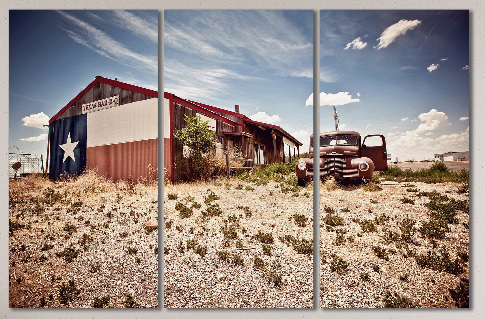 Abandoned Texas Bar-B-Q Restaurant on Route 66 Canvas Eco Leather Print, Made in Italy!
