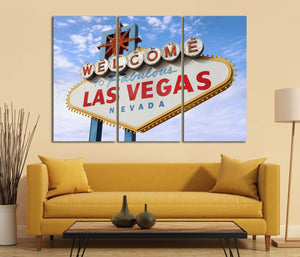 3 Panel Welcome to Fabulous Las Vegas Framed Canvas Leather Print