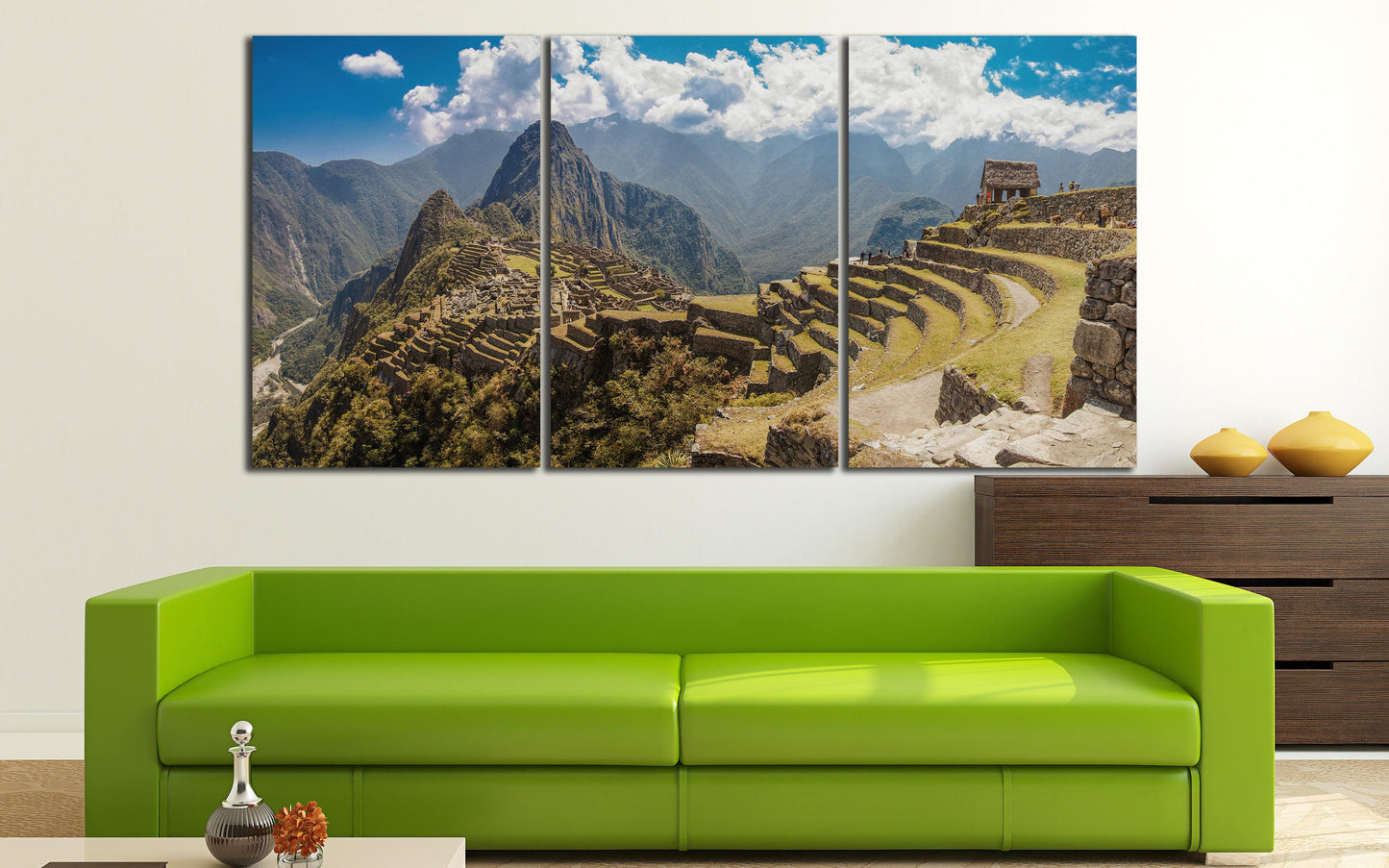 Machu Picchu Panoramic Framed Canvas Leather Print