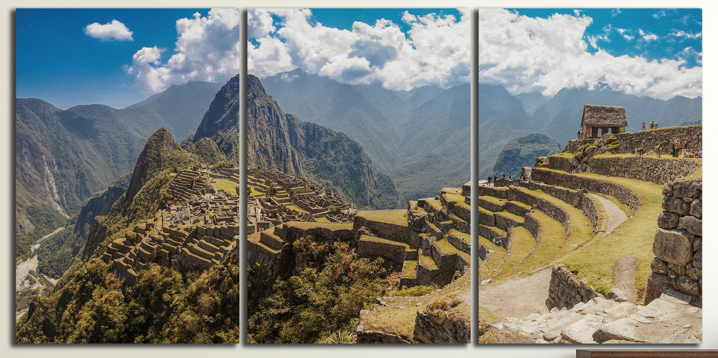 Machu Picchu Panoramic Framed Canvas Leather Print