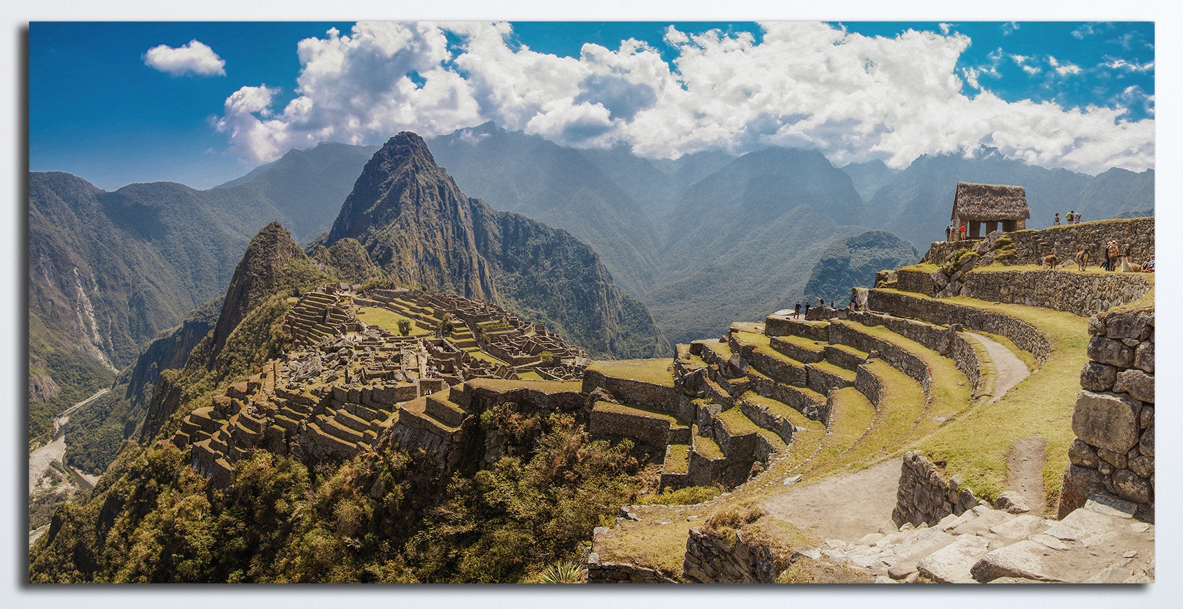 Machu Picchu Panoramic Framed Canvas Leather Print
