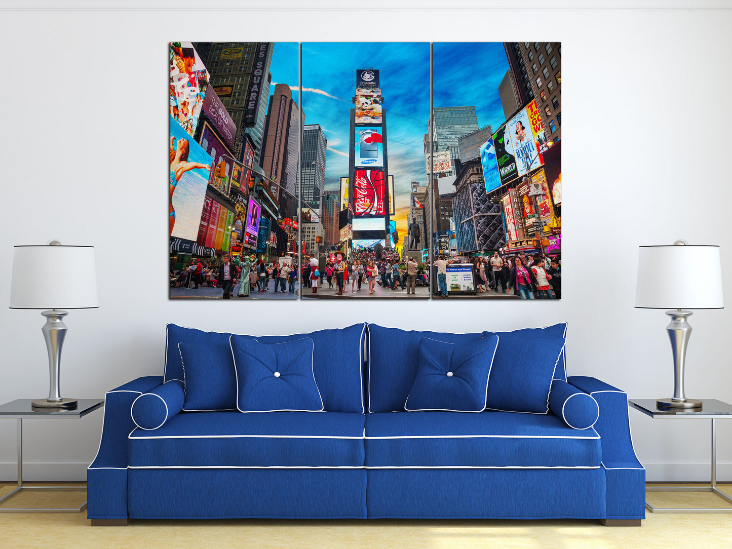 Times Square New York Canvas Eco Leather Print 3 Panels Sofa