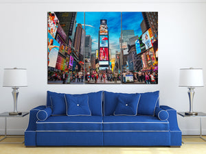 3 Panel Times Square New York Framed Canvas Leather Print