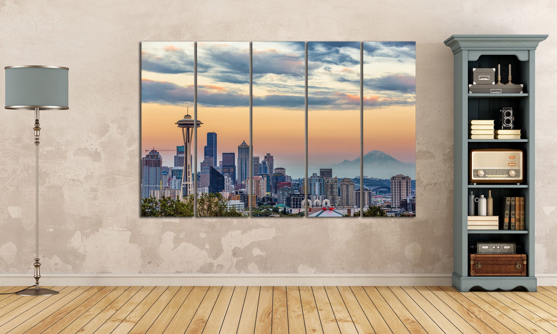 Seattle Skyline Framed Canvas Leather Print