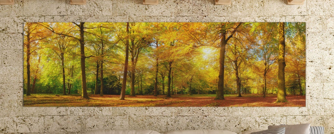 Autumn Forest Framed Canvas Leather Print