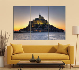 Mont Saint Michel Abbey, Normandy, France Canvas Eco Leather Print, Made in Italy!