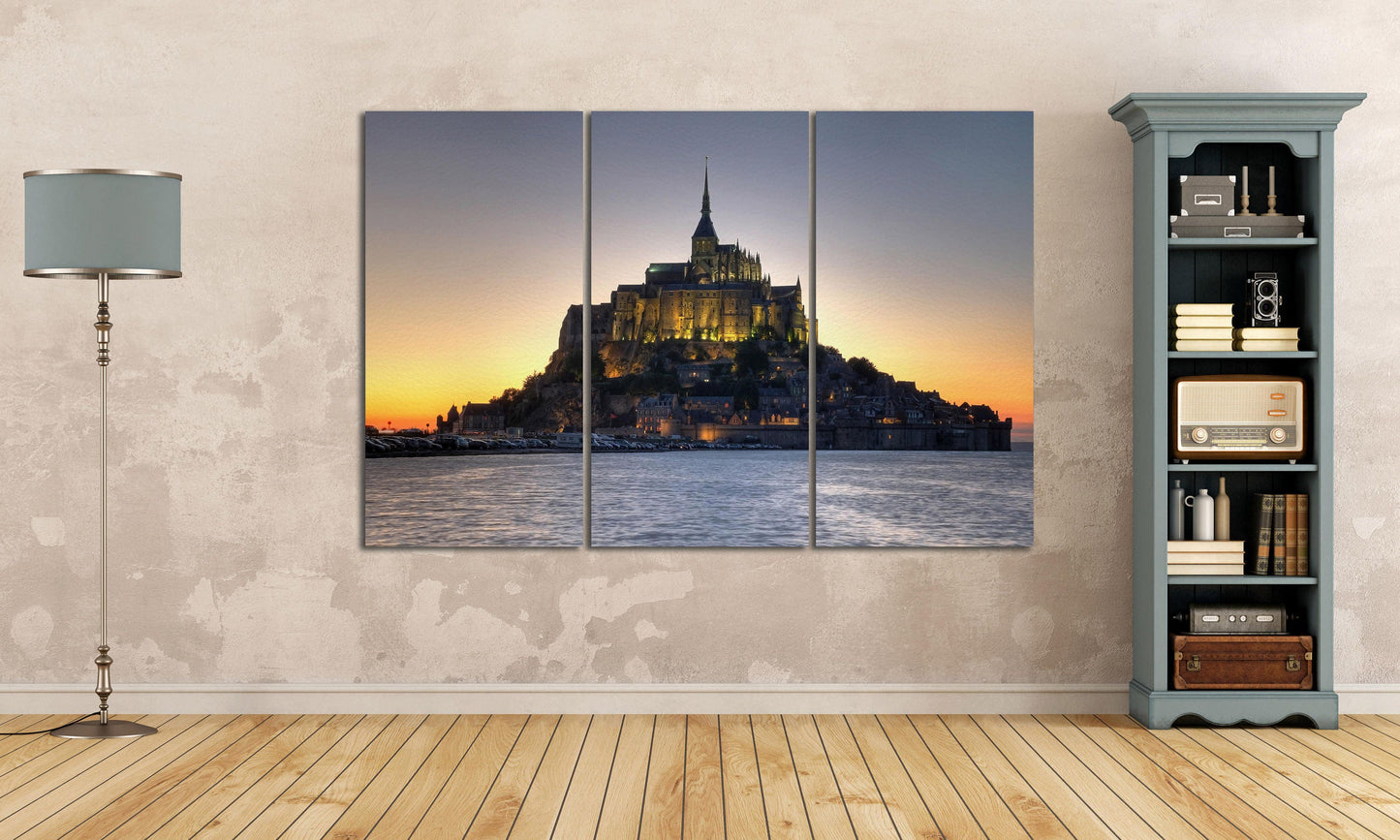 Mont Saint Michel Abbey, Normandy, France Canvas Eco Leather Print, Made in Italy!