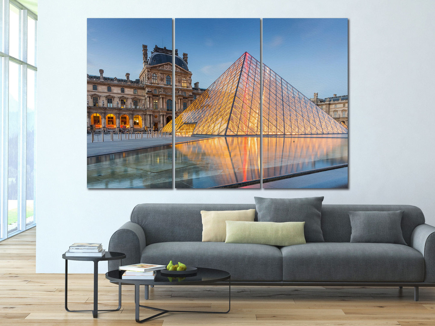 Louvre Museum in Paris, France Canvas Eco Leather Print, Made in Italy!